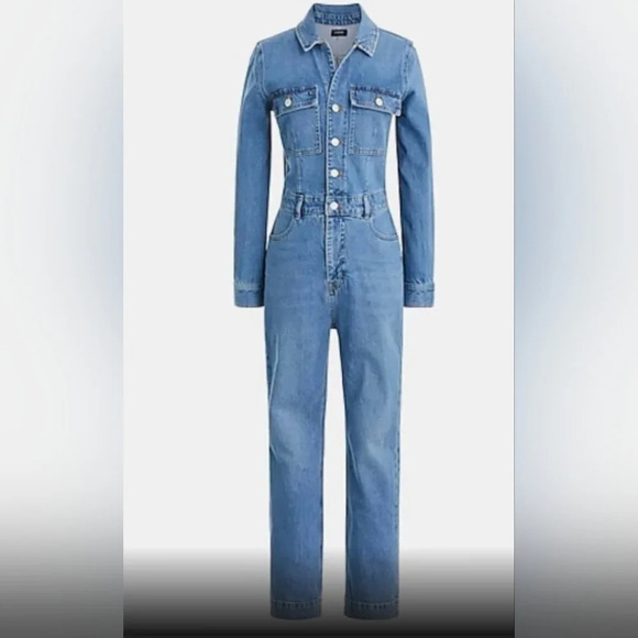 (148$) NWOT J Crew Factory Denim Collared Utility Jumpsuit Coveralls | Sz 2 | - Picture 2 of 4
